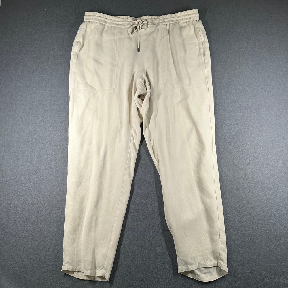 EILEEN FISHER Silk Pants Womens Large Beige Elastic Waist Drawstring Relaxed Fit